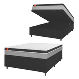 Cama Box Baú Casal Colchão Molas Ensacadas Real 138x188x68cm Preto E Cinza Suporta Até 130kg Por Pessoa