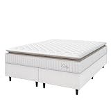 Cama Box Colchão Casal Queen Molas Ensacadas City Pillow Top 158x198x61cm Linho Branco/bege Hellen - Suporta Até 110kg Por Pessoa