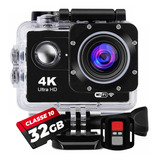 Câmera Filmadora Sport 4k Wifi Prova D'água + Memória 32gb Cor Preto