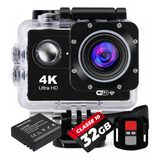 Câmera Sport 4k Controle Prova D'água + Bateria Extra + 32gb
