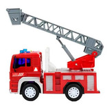 Caminhão Brinquedo Fricção Bombeiro Fire Escada Som Luz 1:20 Cor Vermelho Personagem Caminhões