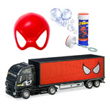 Caminhão E Máscara Infantil Teia + Bolhas Sabão Homem Aranha