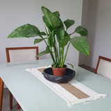 Caminho De Mesa Boho Branco Faixa Marrom 90