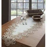 Caminho De Mesa Rendado Veneza Luxo Bege 40x180cm Jolitex Liso