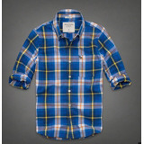 Camisa Abercrombie Masculina Xadrez Azul