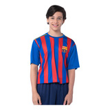 Camisa Barcelona Infantil Símbolo Listrada Oficial