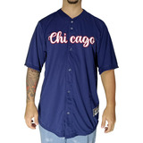 Camisa Baseball M10 Chicago Azul Marinho Plus Size Jersey