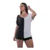 Camisa Bicolor Feminina Gola V Manga Curta Moda 2023