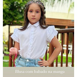 Camisa Blusa Infantil Menina Mangas Bufante Luxo Branco 