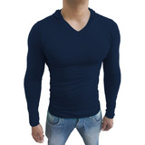 Camisa Blusa Masculina Slim Fit Capuz Gola V Manga Longa