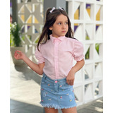 Camisa Blusa Social Infantil Manga Bufante Luxo Roxo Uva
