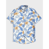 Camisa Branca Floral Azul