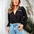 Camisa Cropped Crepe Duna Blusa Manga Longa Transpassada