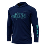 Camisa De Pesca Poliamida C Capuz   Presa Viva Azul Marinho