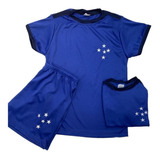 Camisa E Short Infantil Conjunto De Futebol Azul Cruzeiro