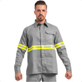 Camisa Eletricista Nr10 Segurança Anti Chama Refletiva Cinza
