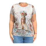 Camisa Feminina Bata Nossa Senhora Fátima Florida Religiosa