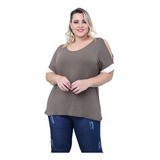 Camisa Feminina Bata Vazada Plus Size No Ombro Soltinha Top