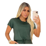 Camisa Feminina Blusa Suede Aveludada Camurça Manga Curta
