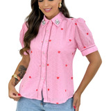 Camisa Feminina Bordada Coracao