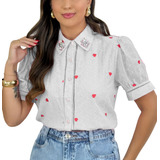 Camisa Feminina Bordada Coracao