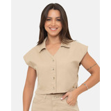 Camisa Feminina Jeans Cropped