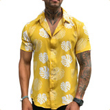 Camisa Floral Masculina Social Slim Curta Florida Estampada 