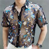 Camisa Flower Birds Bordada See Through Shirt Luxe Mesh
