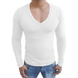 Camisa Gola V Funda Modelagem Slim Masculina Blusa Viscose