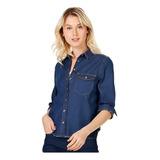Camisa Jeans Feminina Manga