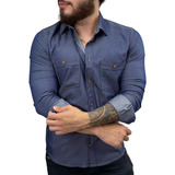 Camisa Jeans Masculina Slim Fit Camisa Social