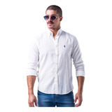 Camisa Linho Manga Curta Camiseta Polo Masculina Branca