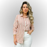 Camisa Listrada Feminina Alongada