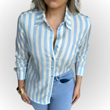 Camisa Listrada Feminina Alongada
