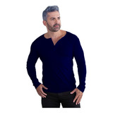 Camisa Masculina Henley Manga