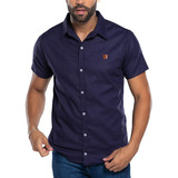 Camisa Masculina Linho Manga Curta Slim Fit Bamborra