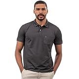 Camisa Polo Básica Bolso Masculina Piquet Jacquard Com Algodão John Pull (m, Preto+cinza Escuro)