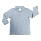 Camisa Polo Cinza Manga Longa Malwee Básica Lisa Infantil