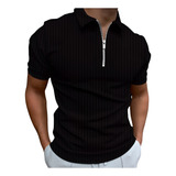 Camisa Polo Manga Curta Com Ziper Gola Polo Masculina