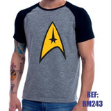 Camisa Raglan Star Trek Jornada Nas Estrelas Série Mesclan