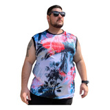 Camisa Regata Masculina Plus Size Floral Dry Fit Uv Estilosa