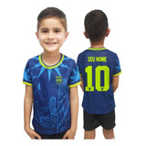 Camisa Seleção Brasileira Infantil Azul Personalizada Nome