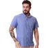 Camisa Social Botão Masculina Linho Manga Curta Azul Royal