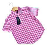 Camisa Social Infantil Xadrez Rosa Original Ralph Lauren