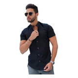 Camisa Social Masculina Gola Padre Linho Premium Moda Luxo