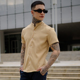 Camisa Social Masculina Manga Curta Gola Padre Slim Premium