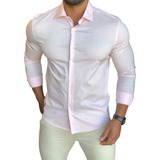 Camisa Social Masculina Manga Longa Slim Fit - Elastano