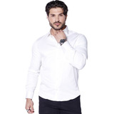 Camisa Social Masculina Manga Longa Slim Fit Sem Bolso