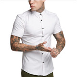 Camisa Social Masculina Slim Fit Manga Curta Não Amassa