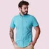 Camisa Social Oxford Masculina Azul Capri Manga Curta
